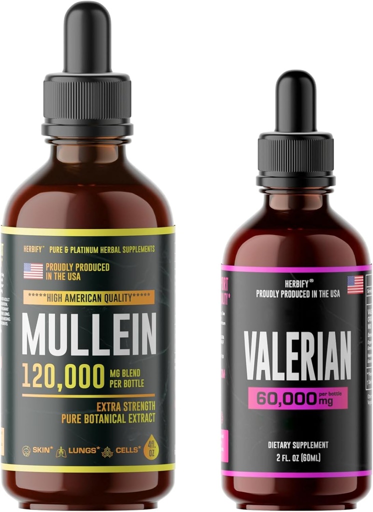 HERBIFY Bundle - Mullein Leaf Extract & Valeriaan wortel Tinctuur - Ademondersteuning & Zenuwstelselondersteuning