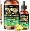 10in1 Magnesium L-Threonaat vloeibare druppels met Magnesium Glycinaat, Ashwagandha, Vitamine D3, C, B6 & 4 Andere ingrediënten - 2 Fl Oz - Citroensmaak