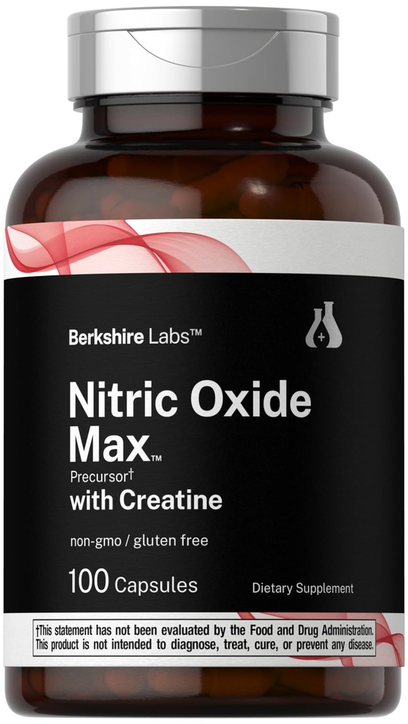 Horbäach Nitric Oxide Supplement for Men & Women | 100 Capsules | with L Citrulline, L Arginine, and Creatine Monohydrate | Non-GMO, Gluten Free | Berkshire Labs