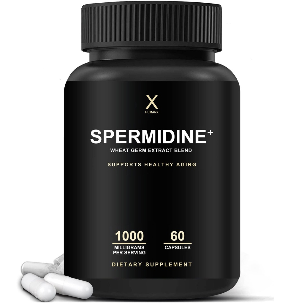 HumanX Spermidine+ (USA Third Party Tested) - Spermidine-Rich Tarwekiemextract en zink om Cellulair Hernieuwing te activeren - Non-GMO, Spermidine Capsules - Ondersteunt gezonde veroudering - Spermidine Supplement