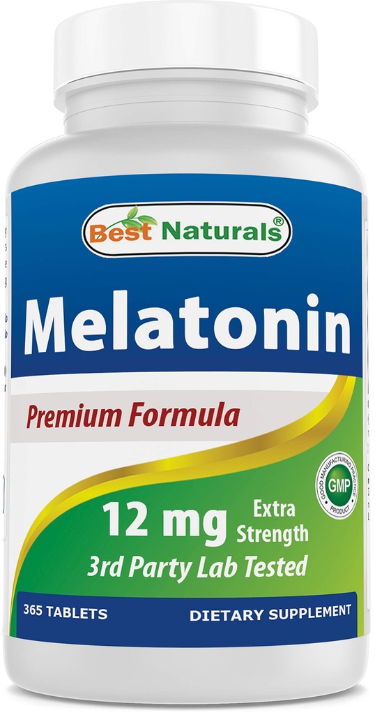 Best Naturals Melatonine 12 mg (1 Jaar Supply) - Drug-Free Nighttime Slaaphulp - Melatonine voor slaap en ontspanning, 365 Tel (365 Tellen (pakket van 1))