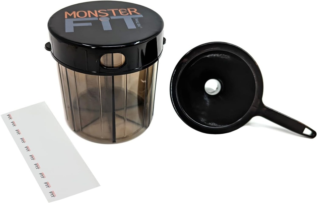 Monster Fit supplement Medicatie pil Dispenser met het vullen van Funnel en labels, Extra grote pil Container Handles bijna elk supplement (monster met Funnel)