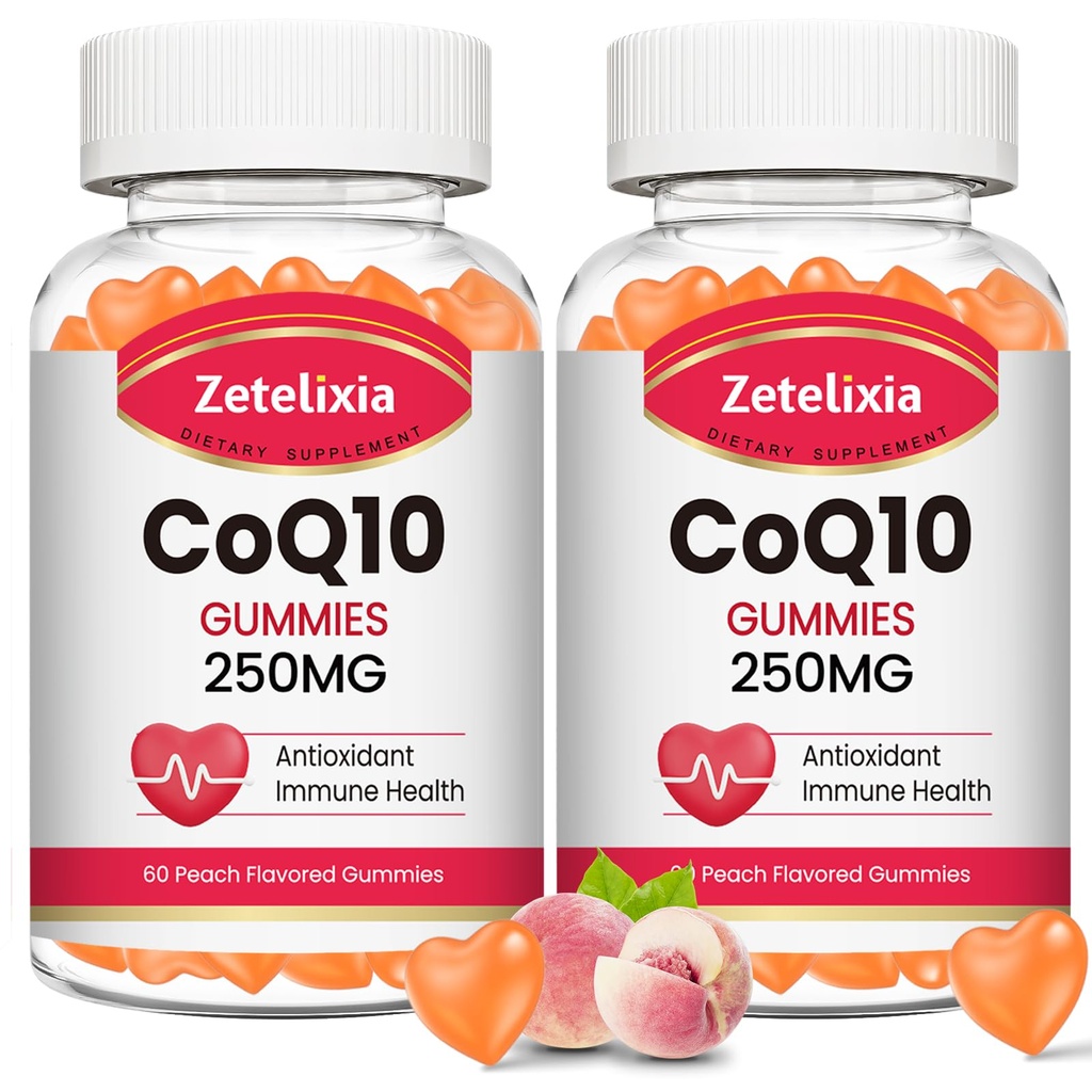 2 Pack CoQ10 Gummies, 5X Better Absorptie Co-enzym Q10 voor Cellulaire Energie en Antioxidant Ondersteuning, 120 Peach Gummies
