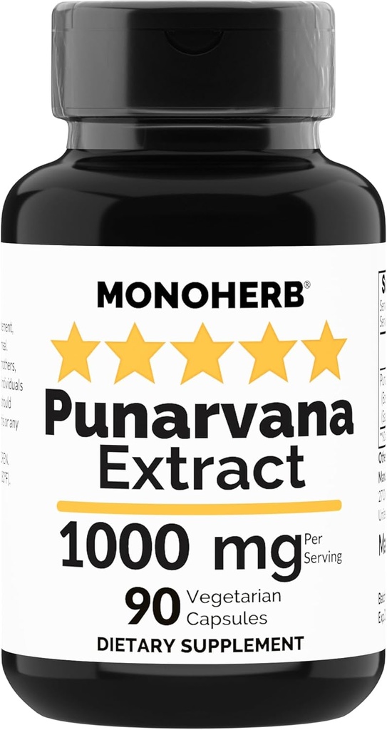 MONOHERB Punarvana 1000 mg - 90 Vegetarian Capsules - Ayurvedic Punarnava Supplement - Boerhavia Diffusa