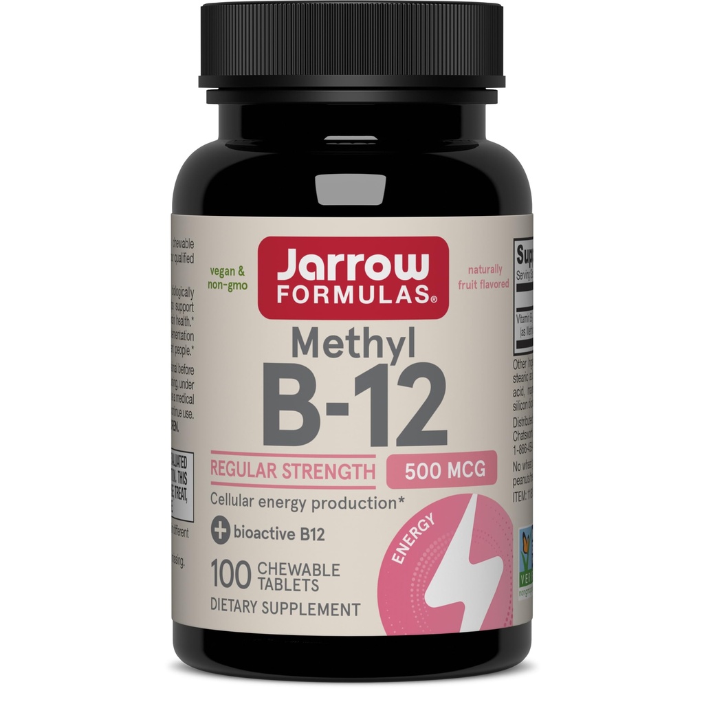 Jarrow Formulas® Methyl B-12 tabletten, 500 mg, Dieetsupplement voor Cellular Energy Production and Brain Health Support, 100 Cherry Flavor Kauwtabletten, 100 dagen levering