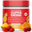 Forgge Healthy Energy Drink Powder Mix - Clean Cafeïne + B12, B6, C & D Vitamines - Suikervrij Energie Drinkpoeder met Elektrolyten, Aminozuren, Antioxidanten, Lions Mane - Vegan, Keto-Friendly - 30 SVG, Fruit Punch