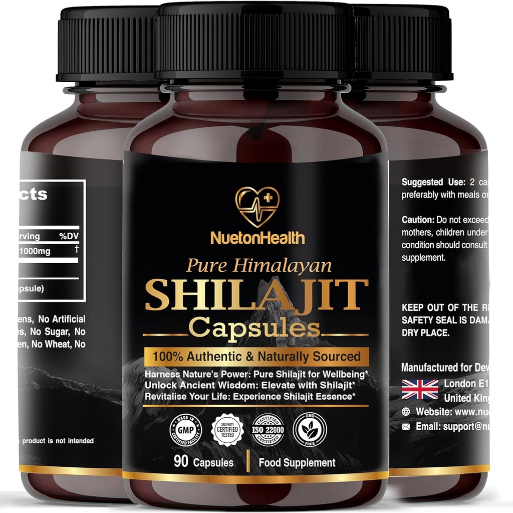 Himalaya Shilajit Capsules - 100% Pure & Natural 90 Vegan Pillen - Gold Grade Wellness, Energy & Vitality Supplement for Men & Women - Grade A Shilajit Rich in Fulvic & Humic Acid