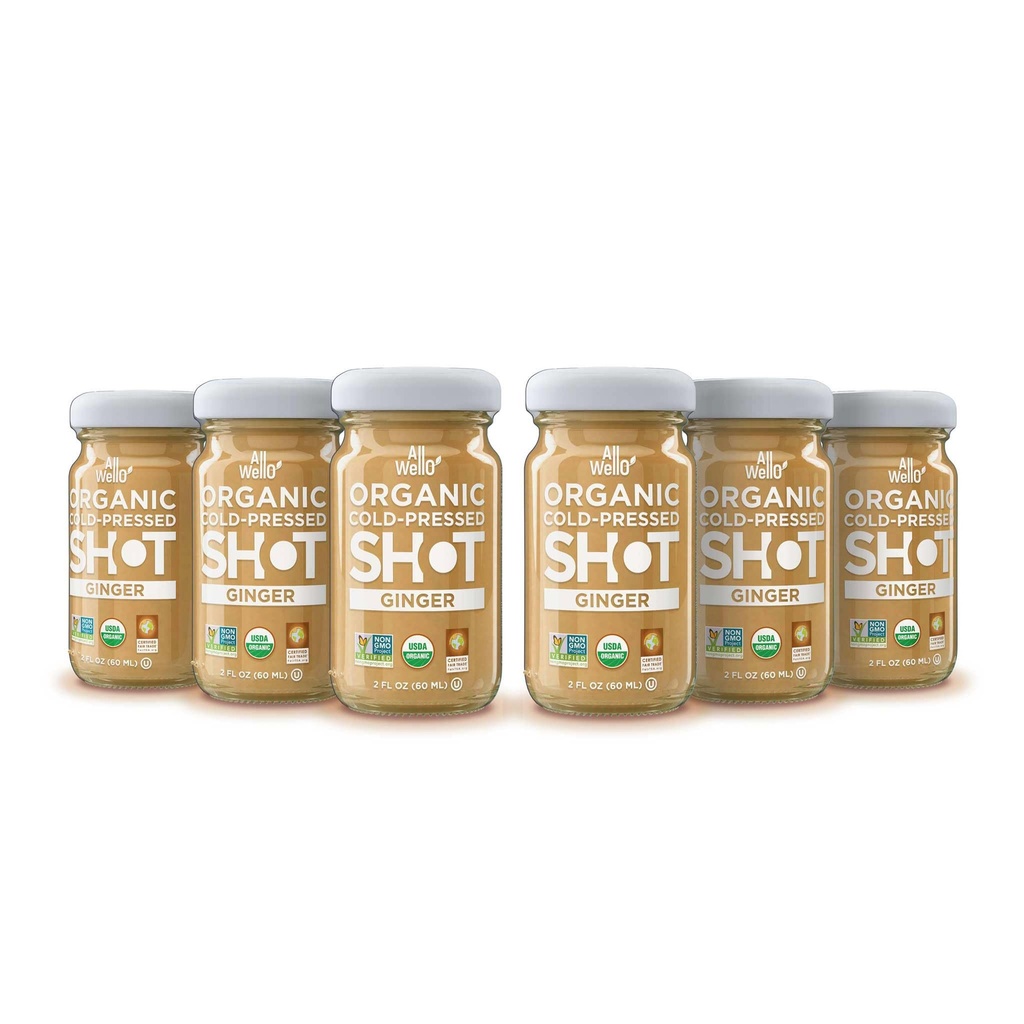 AllWallo Cold-Pressed Ginger Shot, 60 ml, USDA Organic Booster with Natural (6 Pack)