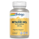 SOLARAY Vegan Betaine HCL met Pepsin - Zoutzuur Supplement voor de spijsvertering gezondheid - met Betaine Hydrochloroide en digestieve enzymen - Gut Health Support - 60-dagen garantie, 90 VegCaps