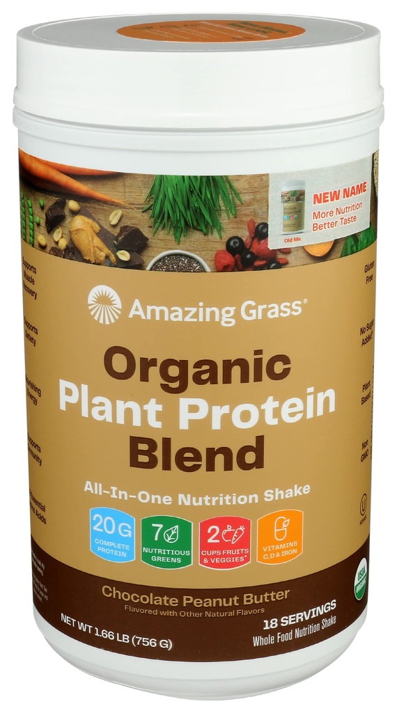 Verbazingwekkende Gras Biologische Plant Proteïne Blend: Vegan Proteïne Poeder, Nieuw Proteïne Superfood Formula, All-in-One Nutrition Shake Met Beetwortel, Origineel, 18 Servers (Chocolaat Pindakaas)