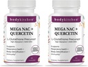 Body Keuken Mega NAC (N-Acetyl Cysteine) 600 mg met quercetine, ondersteunt de ademhalingsgezondheid en de immuunfunctie en bevordert lever- en nierdetox, Veggie Caps, (verpakking van 2)