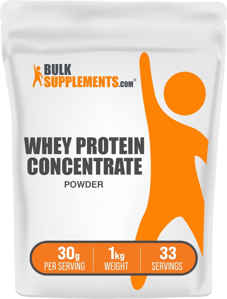 BulkSupplements.com Whey Protein Concentrate Powder - Whey Protein Powder Supplement, Unsweetened, Unflavored & Gluten Free, 30g per Serving, 1kg (2.2 lbs) (Pack of 1)