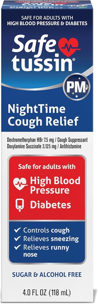 Safetussin PM Night Time Cough Relief Stroop, 4 Ounce fles
