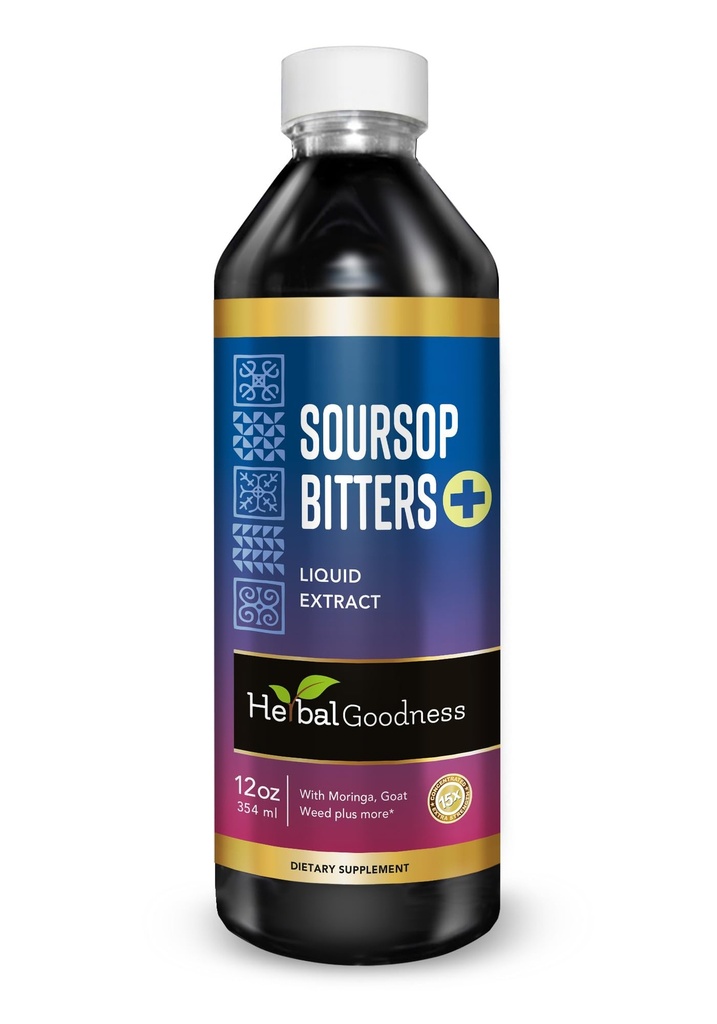 Herbal Goodness Soursop Bitters Liquid Drops, 10 in 1 met Moringa, Papaya, Burdock & Ginger, Organic Serene Sousop Bitters - Gut Support & Natural Body Detox Herbal Tonic, Vegan, Non-GMO, 12 Fl Oz