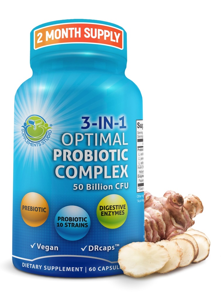 Probiotica met digestieve enzymen en prebiotica voor vrouwen en mannen - 3-in-1 Vegan Probiotic Prebiotic Multi Enzyme Complex for Gut Health - Maximale absorptie vertraagd-release Capsules