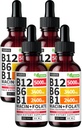 (4 verpakkingen) Vitamine B12 en B6 Liquid Drops, B12 Sublingual Vitamin B Complex - B 12 Vitamine 5000mcg - B12 Methylcobalamine voor energie, hersenen en hart ondersteuning met 27,200 mcg, Aardbei, 80 porties