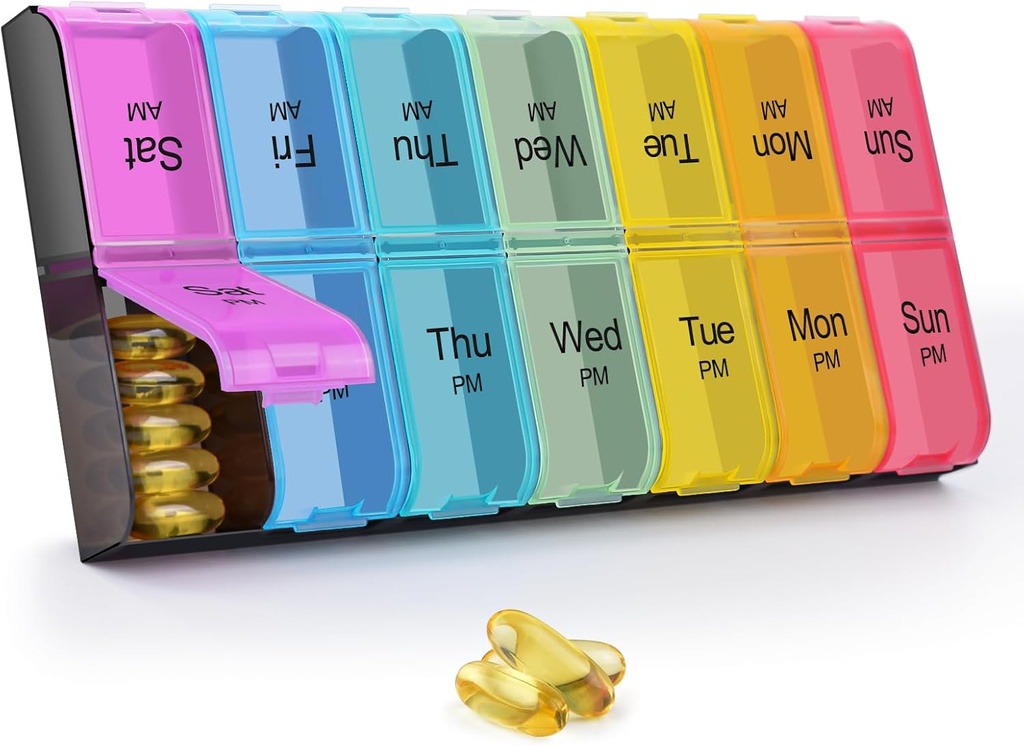 GREENCYCLE Extra Large Weekly Pillen Organizer 2 keer per dag, 7 dagen pil Box AM PM Geneeskunde Planner Dispenser Case met XXL Compartiment Home Pillen Container voor Vitaminen Visolie Supplementen (Rainbow)