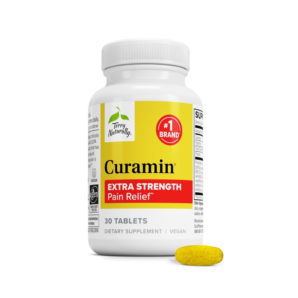 Terry natuurlijk Curamin Extra sterkte - Curcumin & Boswellia supplement voor gezonde oplage ondersteuning - Kurkuma supplement ter ondersteuning van gewrichten, spiergezondheid & Endorphin productie - 30 tabletten