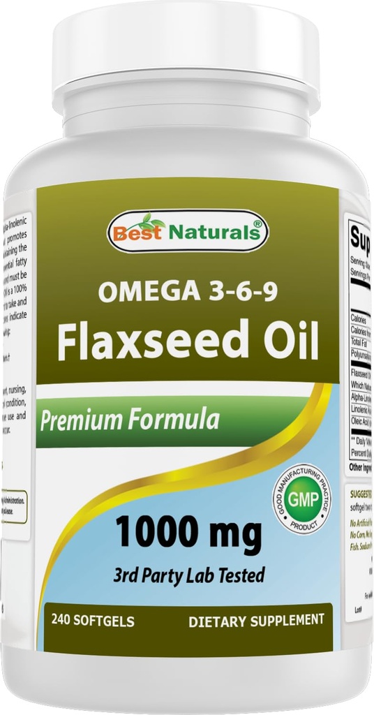 Best Naturals Vlaszaadolie 1000 mg 240 Softgels - Omega-3-6-9 voor Hartgezondheid