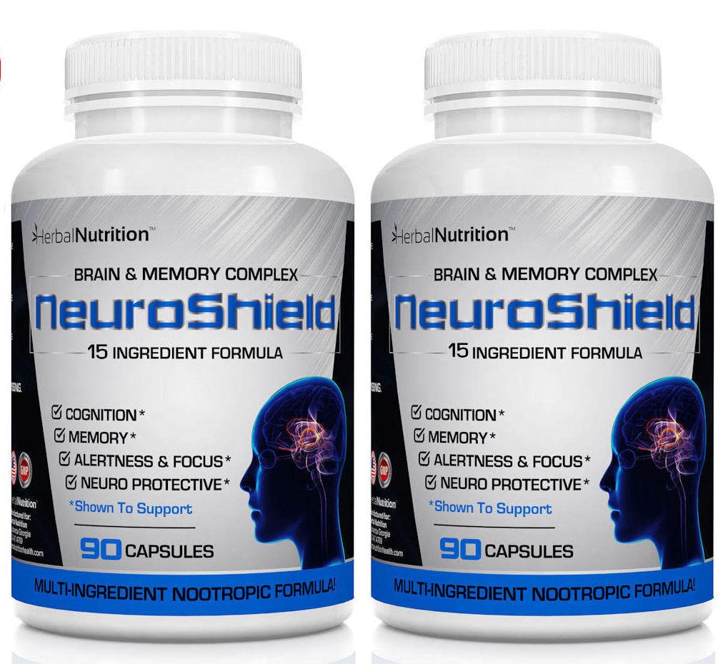 NeuroShield, Brain Supplement a Nootrope Brain Booster and Memory Supplement, Bevat Huperzine A, Ginko Biloba, Bacopa Plus Antioxidanten voor Brain Health, Multi-Ingrediënten, 2 flessen, 180 capsules