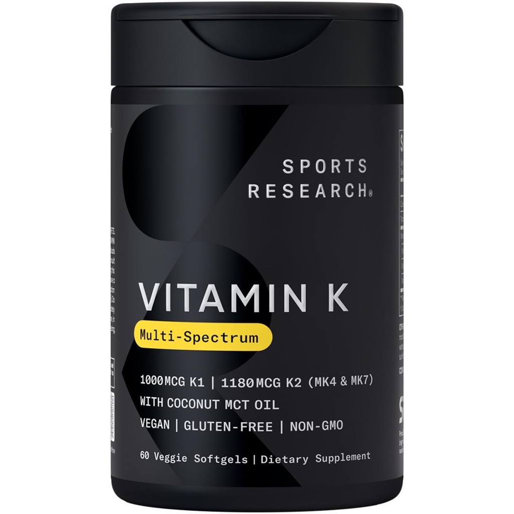 Sportonderzoek Vitamine K Multispectrum - Drie soorten vitamine K: K1, K2 MK-4 & K2 MK-7 - Vegan Friendly, Plantgel Capsule - 60 softgels
