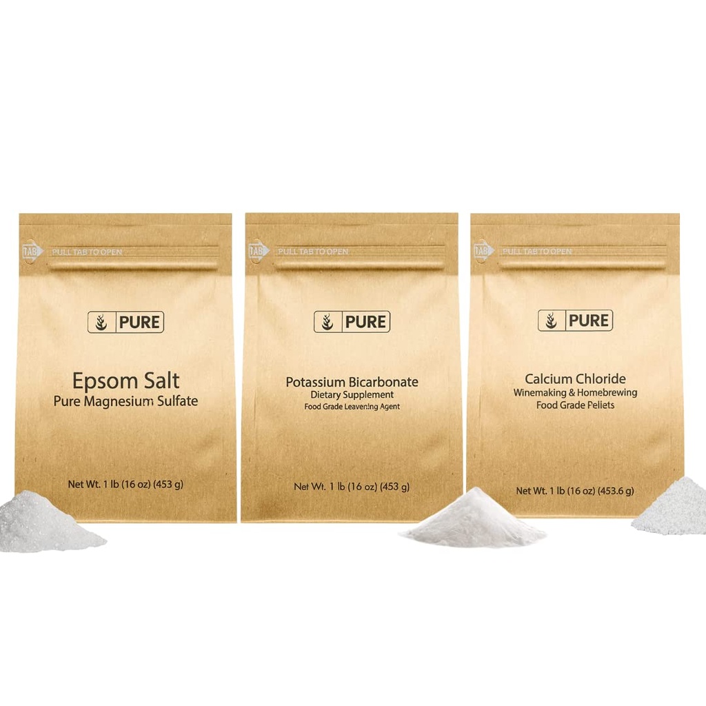 Pure originele ingrediënten Kaliumbicarbonaat, Calciumchloride, & Epsom zoutbundel, (1lb) Voedselkluis, Reiniging en Koken