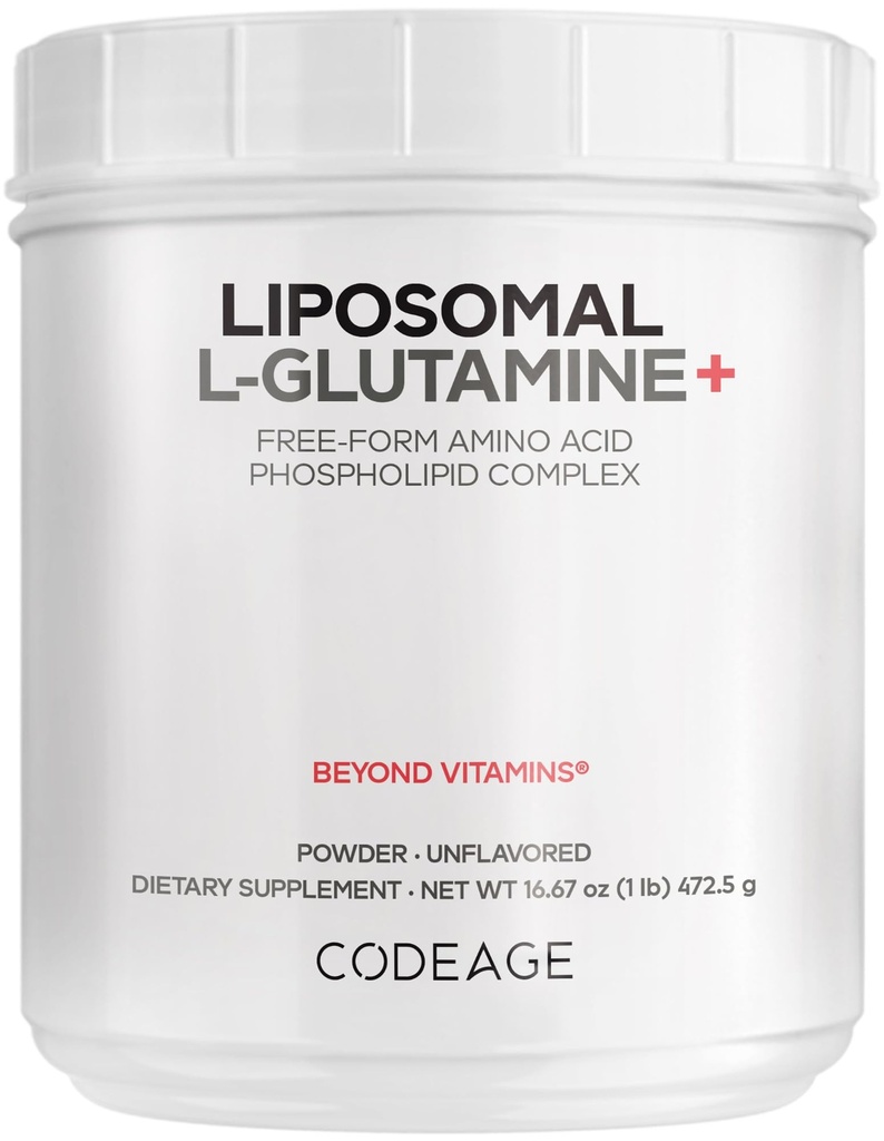 Codeage Liposomale L-glutaminepoeder - hoge potentie L-glutamine 5.000 mg per portie - 3-maand levering - liposomale levering, vrije vorm Aminozuur, ongearomatiseerde glutamine - non-GMO Glutenvrije - 16,67 oz