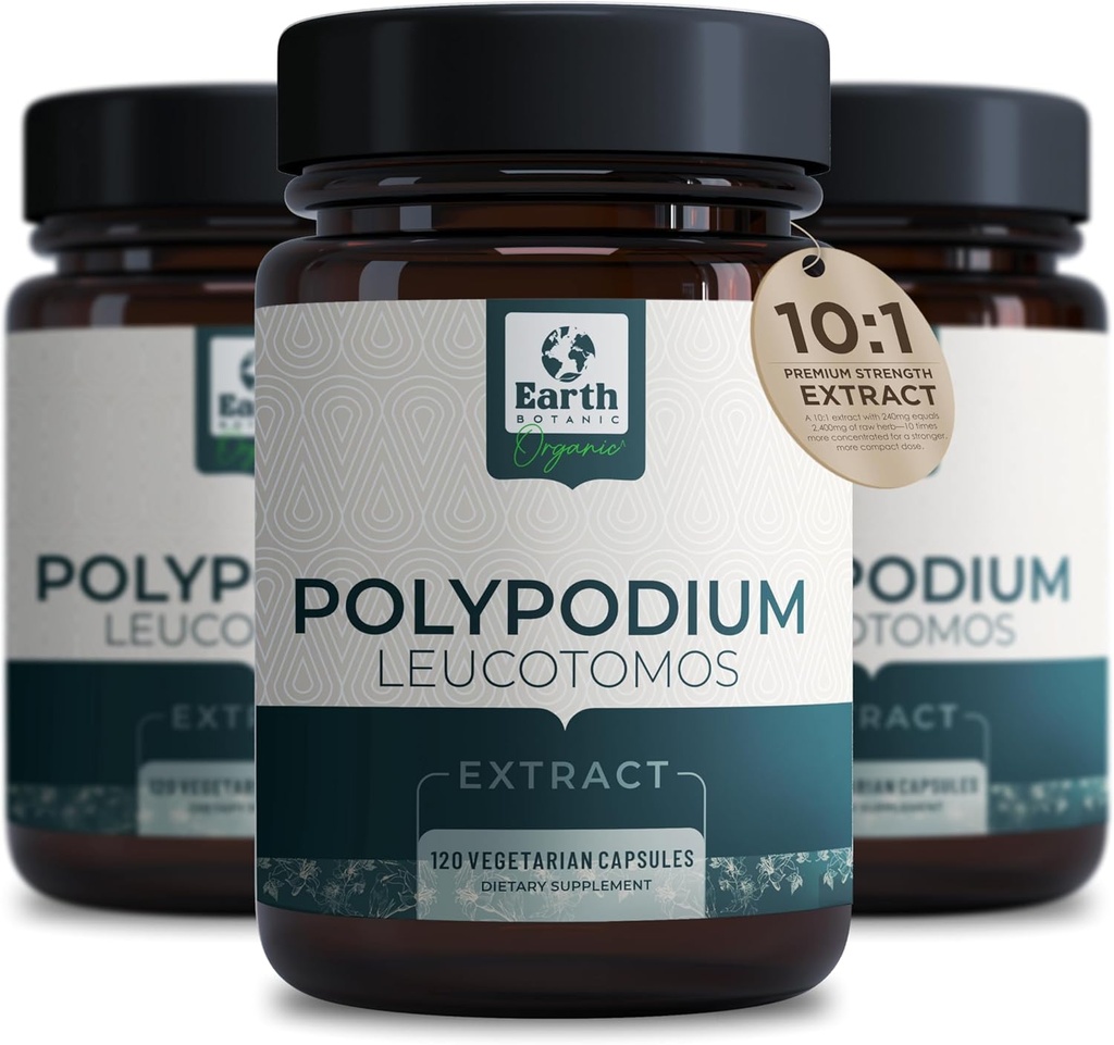 Polypodium Leucotomos Extract 10:1, 240 mg,120 Veg Capsules - Ondersteunt Natuurlijke Gezonde Huid Zorg- Antioxidant- Natuurlijke Huid Toon- Vegetarische, Niet GGO 4 Maand Levering