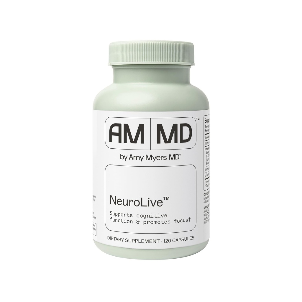 Amy Myers MD NeuroLive - Brain Health Supplement for Cognitive Function & Focus Support - with Vitamin B - Glutenvrije, Niet-Dairy & Non-Soy - 120 Capsules (60 Servings)