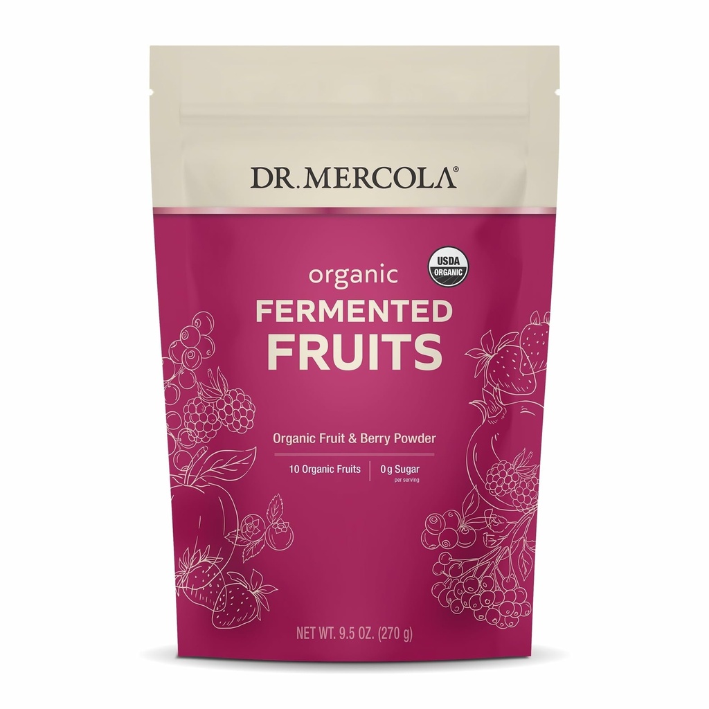 Dr. Mercola, Biologische Gefermenteerde Vruchten, 9.5 oz (270 g), 90 porties, Gecertificeerd Biologisch, Niet GGO, Sojavrij, Glutenvrij, USDA Biologisch