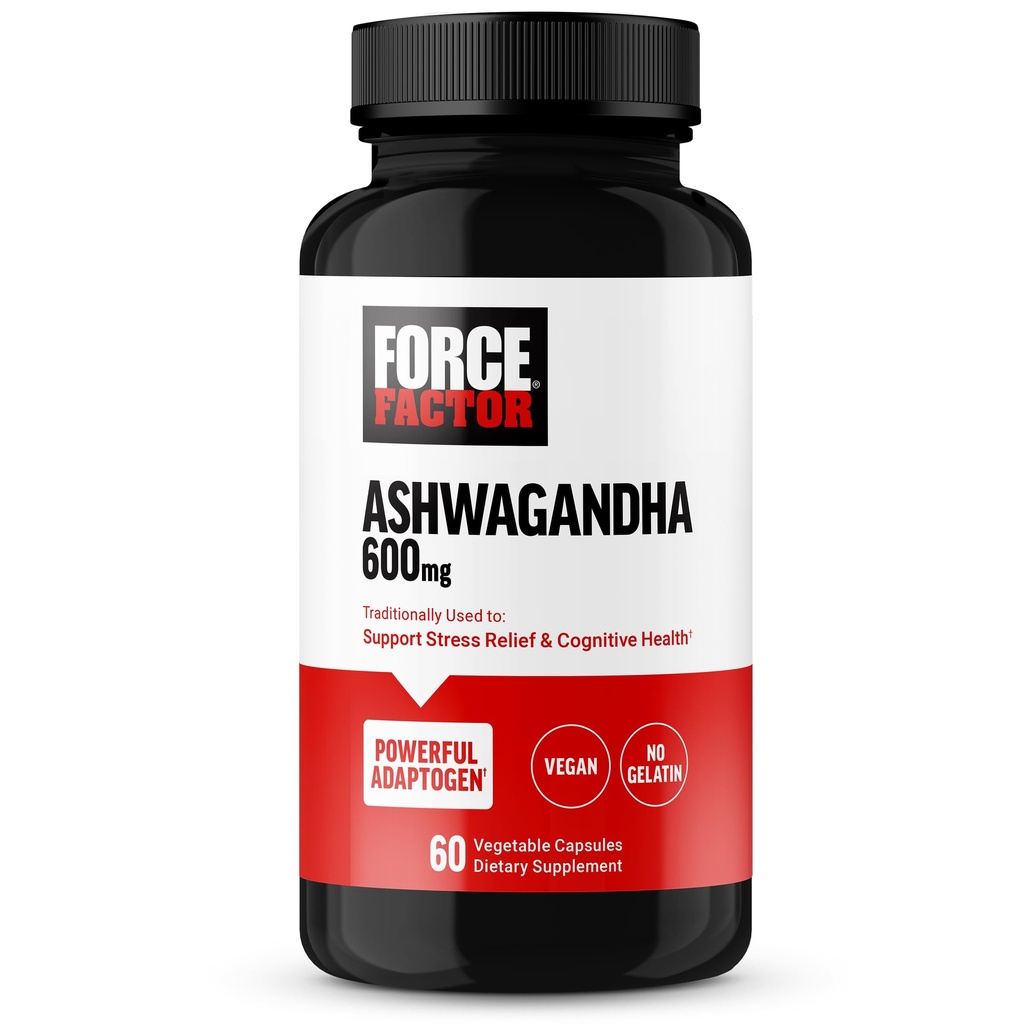 FORCE FACTOR Ashwagandha Supplementen Gemaakt met Premium Vegan Ashwagandha Poeder, Adaptogenen ter ondersteuning van stress en cognitieve gezondheid, Geen Gelatine, Niet-GMO, 60 Capsules