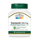 21e eeuw Kurkuma 500 mg Plus Black Pepper Extract Vegetarische Capsules, 60 Tellen