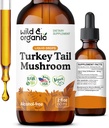 Wild & Organic Turkey Staart Tinctuur - Immune & Gut Support - Turkije Staart Paddestoel Extract Drops - Vegan, Sugar & Alcohol-Free Liquid Supplement - 2 floz