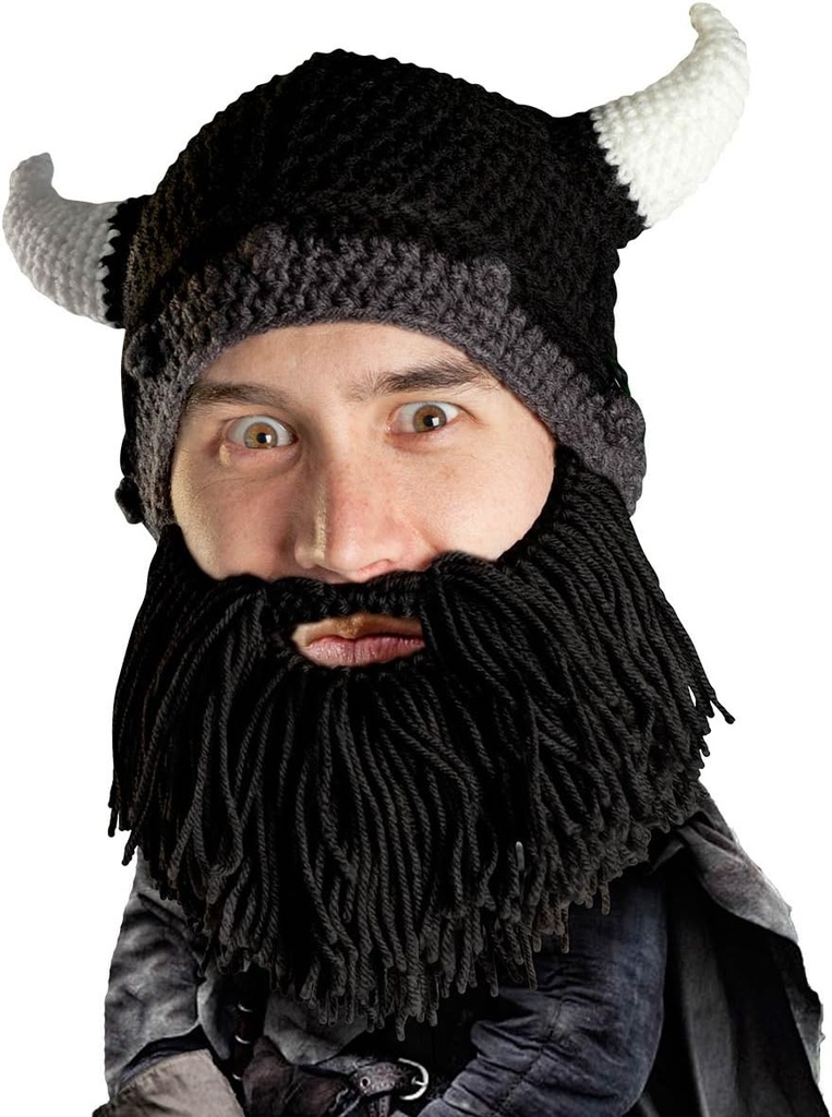 Baard Hoofd Viking Looter - Originele handgemaakte breihelm en verwijderbare zwarte baard