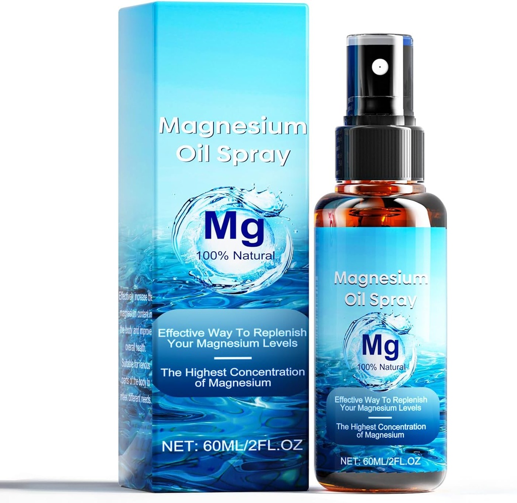 Magnesium Oil Spray, 100% Pure Natural Magnesium Oil Extra Strength, 60Ml Huid & Body Biologische Magnesium Chloride Oil Spray, Vloeibare Magnesium Skin Spray voor Voeten