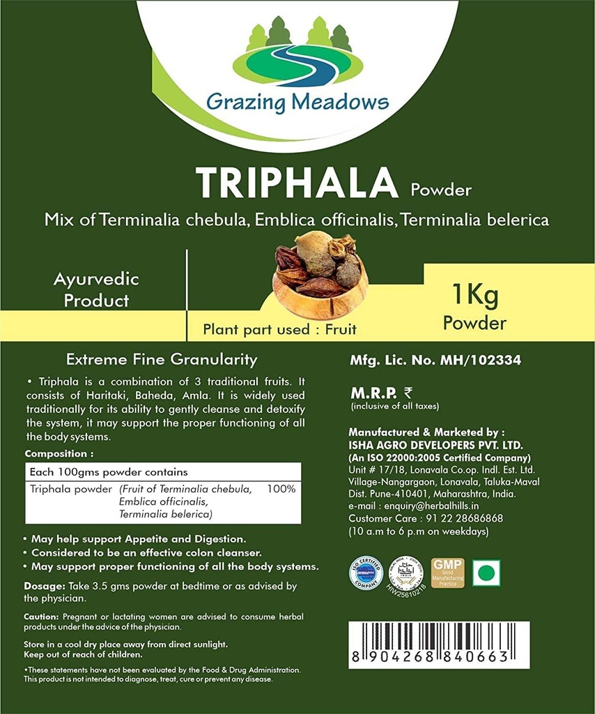 Grazing Meadows Triphala Poeder - 1 Kg Triphala Churna Poeder