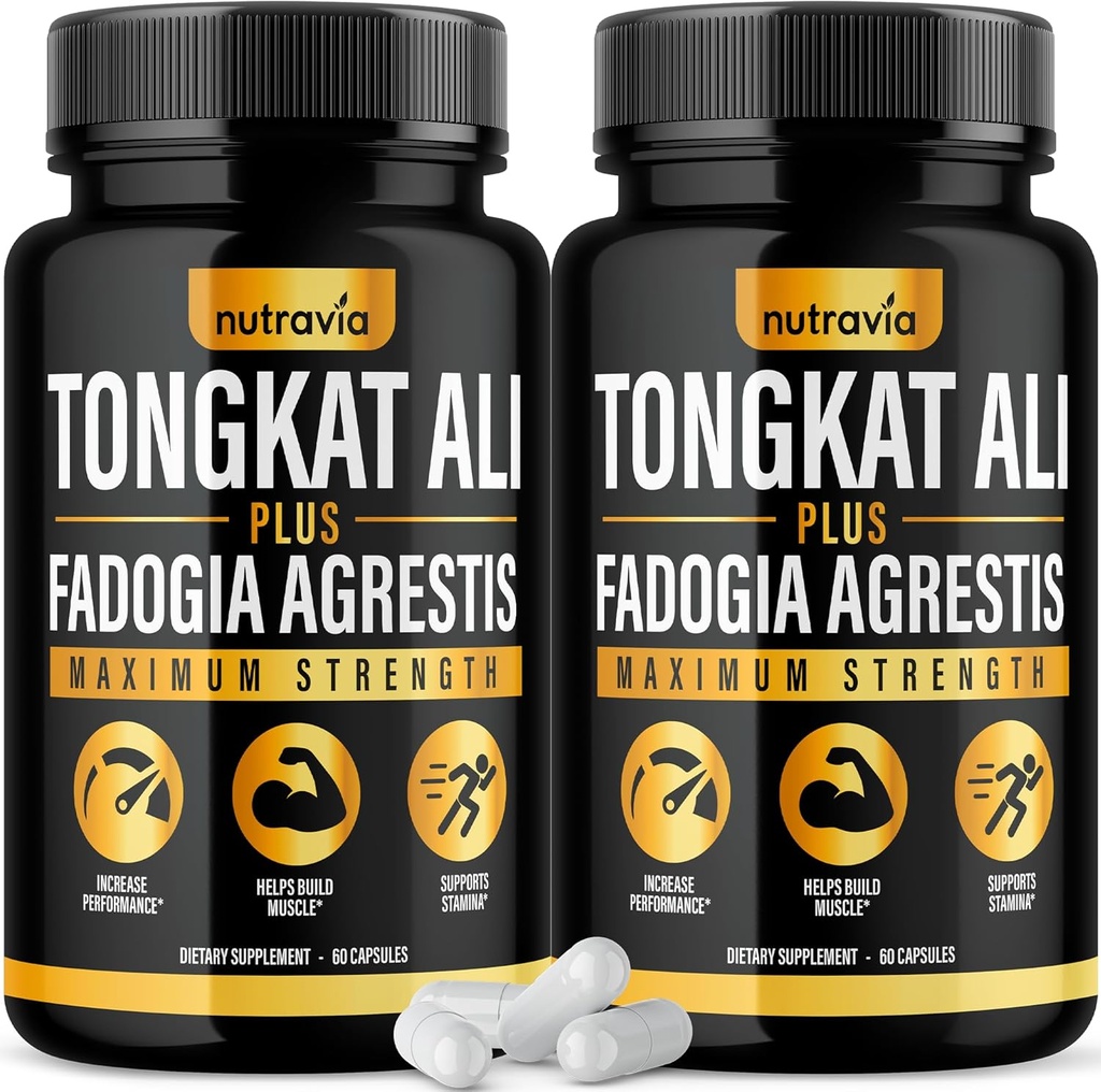 (2 Pack) Tongkat Ali Fadogia Agrestis for Men Supplement, Male Nitric Oxide Booster Longjack Tongkat Ali Extract Powder Vitaminen Test Pump Flow Performance Blend Tongkat-Ali for Women (120 Capsules)