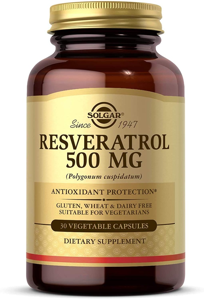 Solgar Resveratrol 500 mg, 30 plantaardige capsules - Antioxidant bescherming - Glutenvrij, zuivelvrij - 30 porties