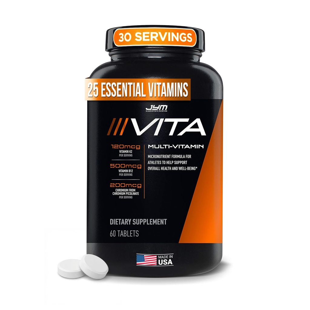 JYM Supplement Wetenschap Vita JYM Sport Multivitamine & Mineraal Ondersteuning, Vitamine A, C, B6, B12, E, K, Boron, Biotin, Kalium 60 tabletten