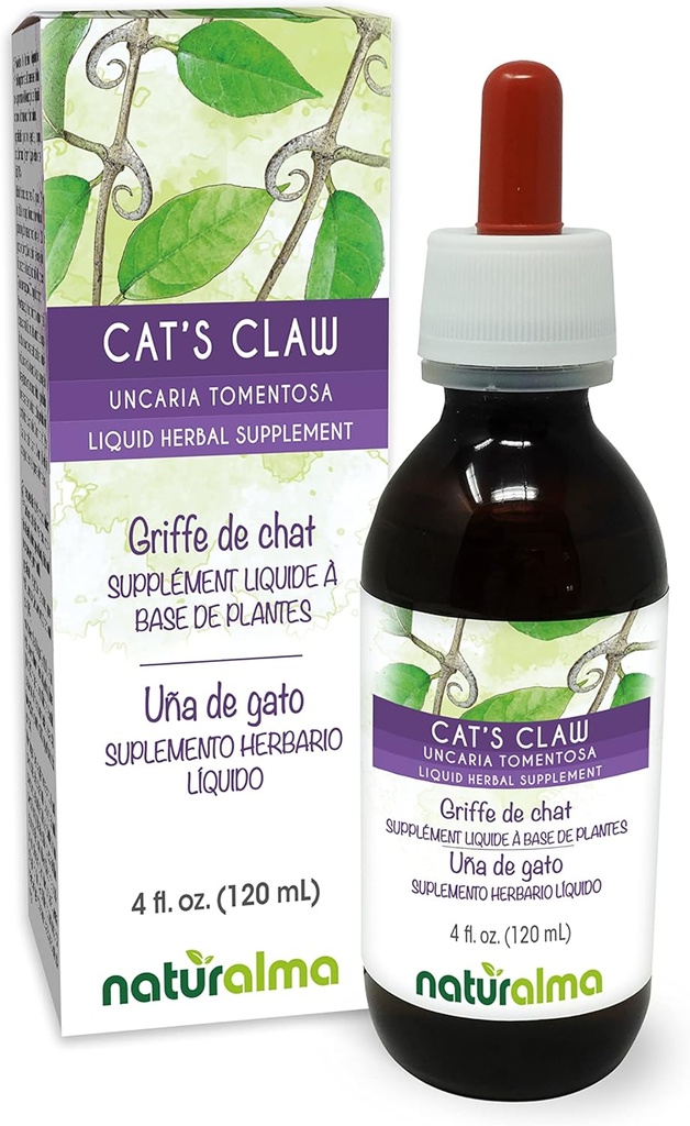 Naturalma Cat's Claw (Uncaria tomentosa) schors Alcoholvrije tinctuur - 4 fl oz Liquid Extract in druppels - Kruidensupplement - Veganistisch