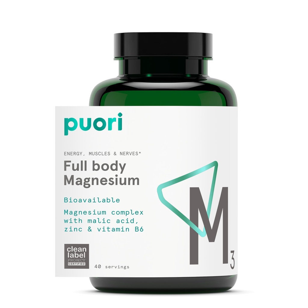 Puori Magnesium Complex Supplement - Hoge Absorptie Magnesium Taurinaat & Gluconaat, Zink, Vitamine B6 & Malic zuur voor slaapondersteuning, Immune & Bone Health & Muscle Recovery - 120 Vegan Capsules