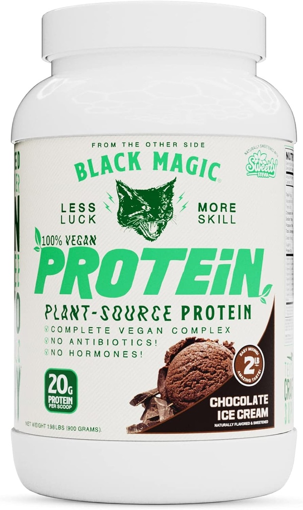 Black Magic Plant-Bron 100% Vegan Protein - Keto, Low Sugar, Dairy Free Protein - Pre/Post Workout - Chocolate Ice Cream - 20g Proteïne - 2 LB