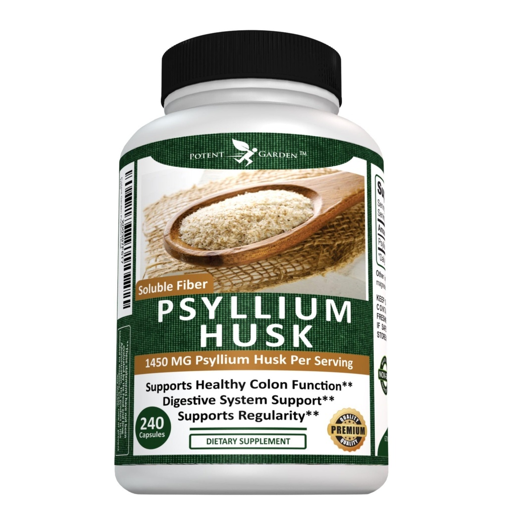 Krachtige Tuin Psyllium Husk Capsules Alle natuurlijke en krachtige Oplosbare Dieet Fiber Supplement helpt ondersteuning Regularity & Digestie, 240 Caps