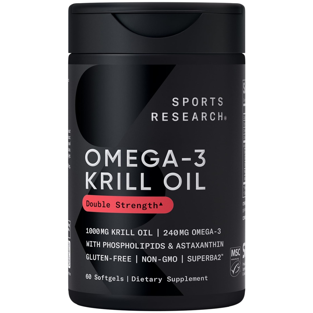 Sportonderzoek Krill Oil Supplement met EPA & DHA Omega 3, Fosfolipiden & Astaxanthine uit Antarctische Krill - Hoogste concentratie van Krillolie voor mannen en vrouwen - 1000mg, 60 Softgel Capsules