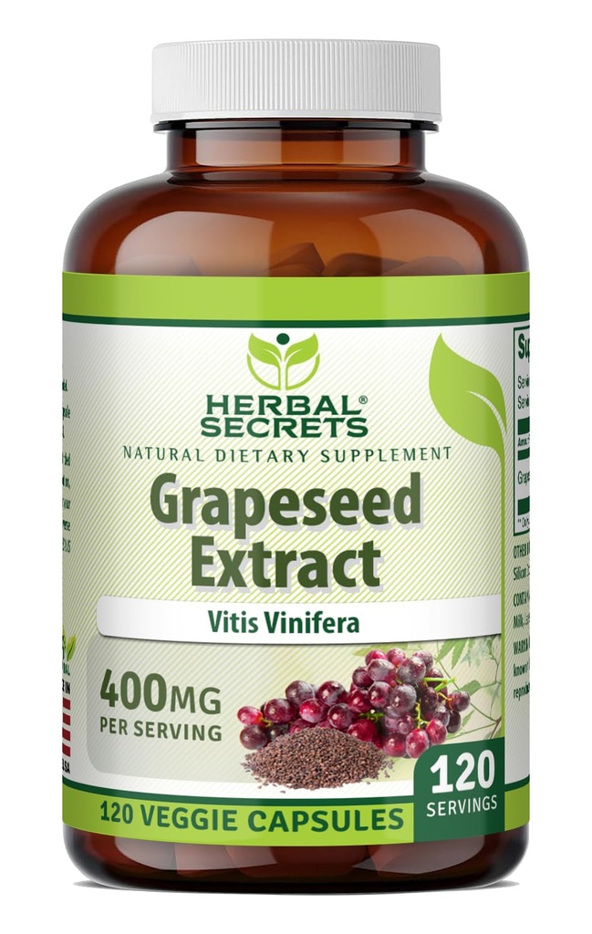 Kruidengeheimen Grapeseed Extract 400 mg 120 Veggie Capsules Supplement - Non-GMO - Glutenvrij