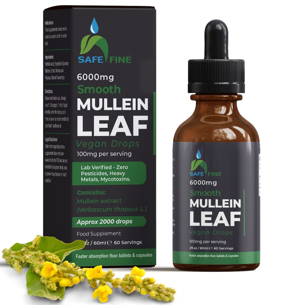 Biologische Mullein Tinctuur Drops for Respiratory Health Natuurlijke Long Support, Alcoholvrij, Veganistisch, Non-GMO, Kruidenextract, 2 fl oz (60ml) Natuurlijke Slaaphulp & Immuun Ondersteuning