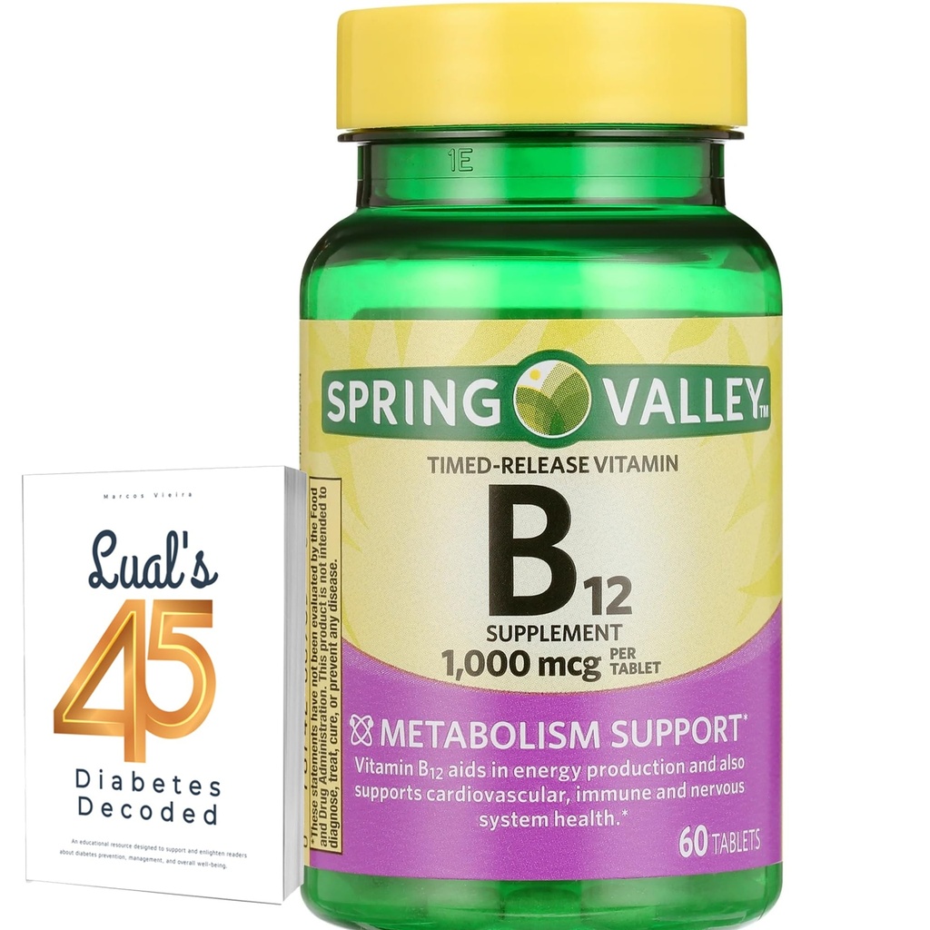Spring Valley Timed-Release Vitamine B12 tabletten, 1.000 Mcg, 60 Graaf, B12 Complex voor vrouwen en mannen bundel met 45 diabetes gedecodeerd