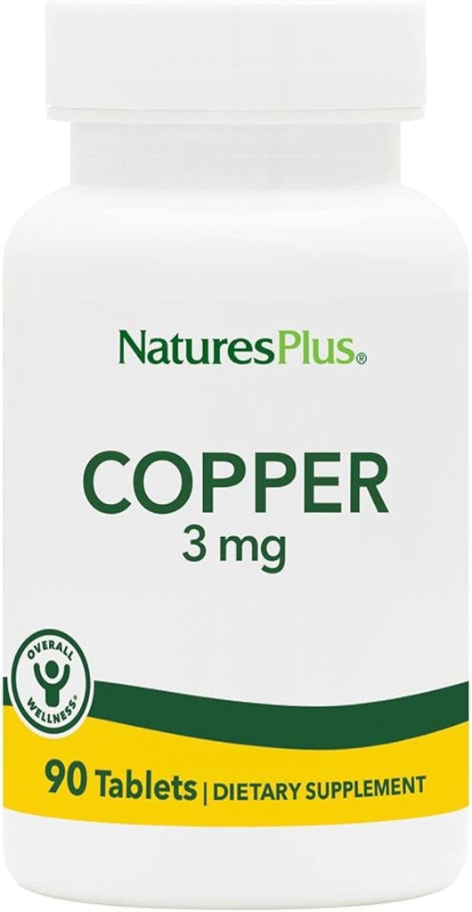 NaturesPlus Copper 3 mg - 90 tabletten - Ondersteunt de algehele wellness - Glutenvrij - 90 porties