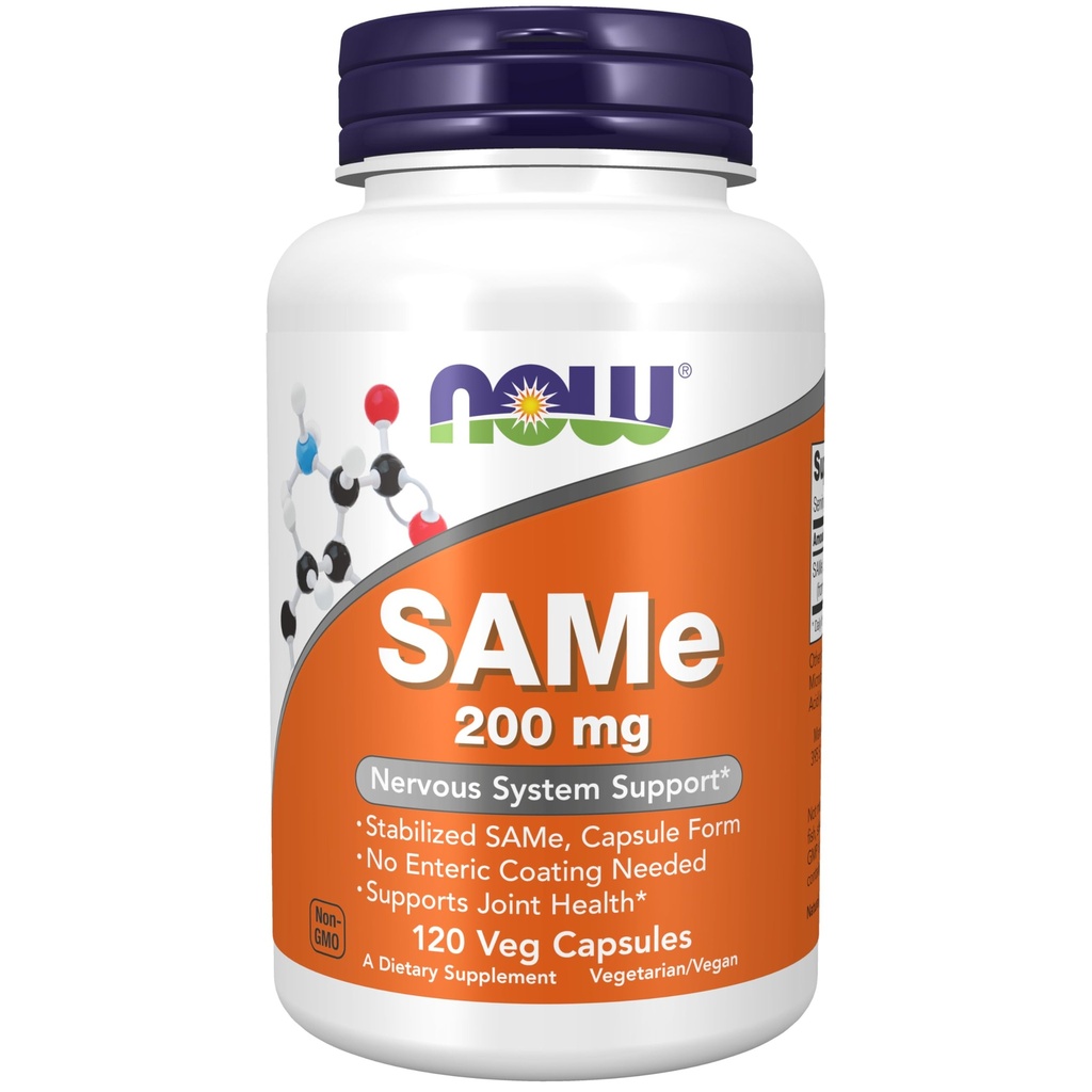NOW Foods Supplements, SAMe (S-Adenosyl-L-Methionine) 200 mg, Zenuwstelselondersteuning*, 120 Veg Capsules