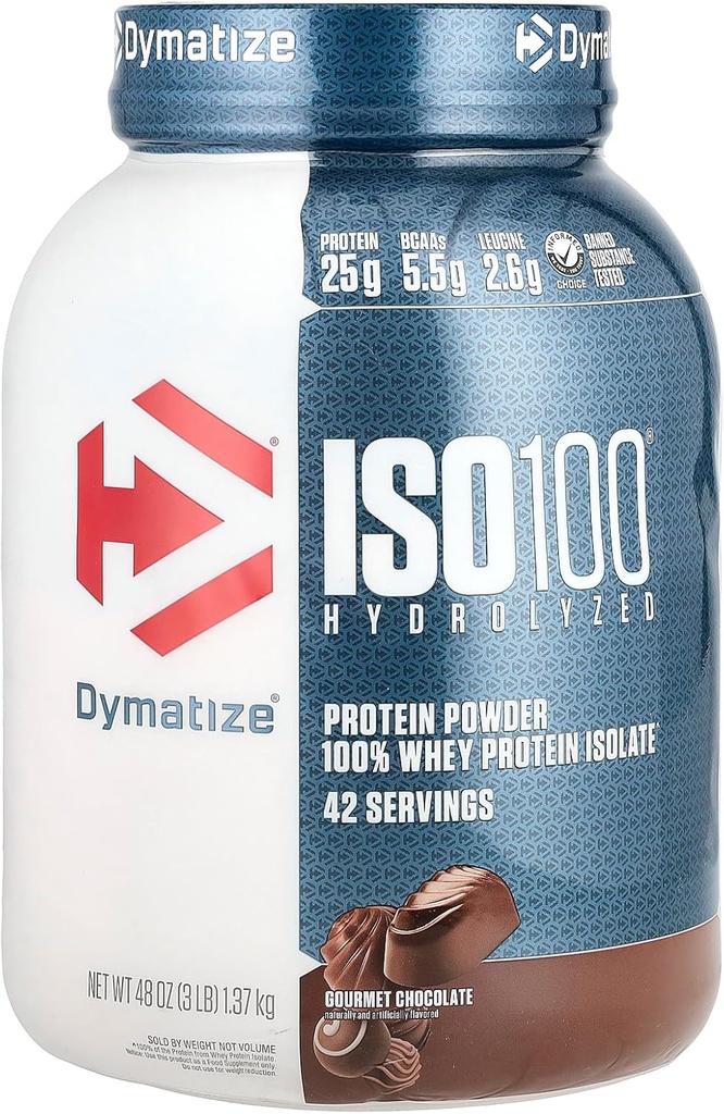 Dymatiseren ISO100 Gehydrolyseerd, 100% Wei Proteïne Isolaat, Gourmet Chocolade, 3 lb (1,37 kg)